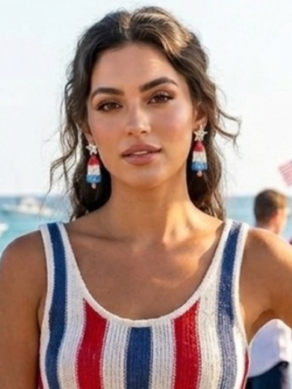 Patriotic Red White Blue Bomb Pop Popsicle Star Earrings - Picture 3 of 9